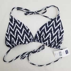 Women's Bikini String Top Swim- Navy White Chevron